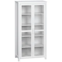 HOMCOM 63" Kitchen Pantry Cabinet, Freestanding Storage Cabinet, Display Cabinet with 2 Glass Door and 2 Adjustable Shelves for Dining Room, White(m-1)