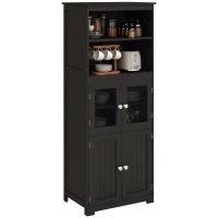HOMCOM 63" Small Buffet with Hutch, 4-Door Kitchen Pantry Storage Cabinet with Adjustable Shelf for Dining Room, Black(m-11)