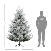 HOMCOM 7.5 FT Artificial Christmas Tree, Flocked Hinged Xmas Tree with 1218 Tips, Steel Base, Auto Open, Green(m-3)