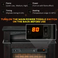 HOMCOM 32" Electric Fireplace with Mantel, Freestanding Heater with LED Log Flame, Shelf and Remote Control, 1400W, Brown(m-6)
