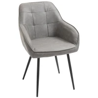 HOMCOM Modern Style Dining Chair Back Accent Chair with PU Leather Upholstery and Metal Legs for Living Room, Light Gray(m-18)