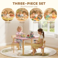 Qaba Kids Table and 2 Chair Set, Children Multi-Activity Furniture Set for Playing, Learning, Eating, Craft, Pink(m-4)