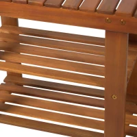 HOMCOM 3-Tier Shoe Rack Bench, Acacia Wood Shoe Organizer, Rustic Entryway Bench with Storage Shelves for Entryway, Teak(m-7)