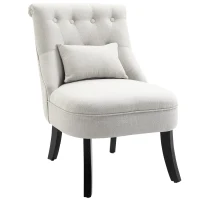 HOMCOM Small Button-Tufted Accent Chair Mid-Back Leisure Armchair with Upholstered Fabric, Solid Wood Legs, and Support Pillow, Beige(m-11)