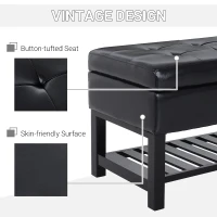 HomCom 44" Tufted Faux Leather Ottoman Storage Bench With Shoe Rack - Black(m-6)