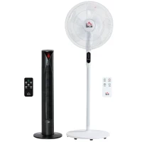 HOMCOM Tower Fan and 16" Pedestal Fan Set, with Remote Control, Height Adjustable, Tilted Head, Timer, Oscillating Standing Fan, Stand Floor Fans for Bedroom, White(m-2)