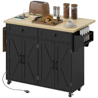 HOMCOM Kitchen Island with Storage, Rolling Kitchen Cart with Charging Station, Drop Leaf, Spice Rack, Towel Rack, Drawers(m-2)