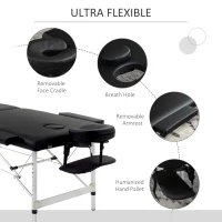 HOMCOM 83" 2 Section Foldable Massage Table Professional Salon SPA Facial Couch Tatoo Bed with Carry Bag Black(m-5)
