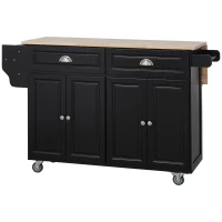 HOMCOM Kitchen Island with Storage, Rolling Kitchen Island with Drop Leaf, Rubber Wood Top and Adjustable Shelves, Black(m-11)