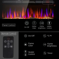 HOMCOM 36" Recessed or Wall Mounted Electric Fireplace Heater with Remote Control, Adjustable Flame Color and Brightness(m-5)
