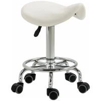 HOMCOM Saddle Stool, PU Leather Adjustable Rolling Salon Chair for Massage, Spa, Clinic, Beauty and Tattoo, White(m-9)