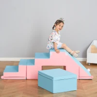 Qaba 2-Piece Soft Play Kids Foam Play Se for Crawl and Climb, Light Blue(m-9)