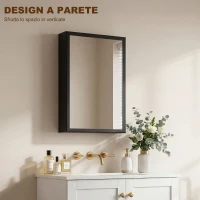 kleankin Wall Mounted Bathroom Medicine Cabinet with Hinged Door Storage Shelves for Living Room and Laundry Room Black(m-7)