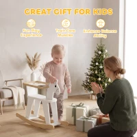 Qaba Rocking Horse, 2 in 1 Ride on Horse with Removable Fence, No-Tip Design, Gift for Toddlers 1.5-3 Years, White(m-7)
