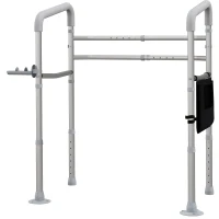 HOMCOM Stand Alone Toilet Safety Frame, Toilet Rails with Adjustable Height Width, 300lb Grab Bar with Suction Cups, Storage, Padded Handles for Elderly(m-2)