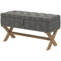 HOMCOM Upholstered Bedroom Bench, End of Bed Bench, Ottoman with Wood Legs, 35.75"W x 16.25"D x 19.75"H, Gray(m-1)