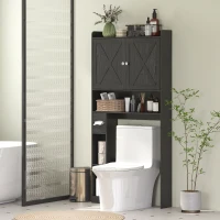 HOMCOM Farmhouse Over the Toilet Cabinet with Barn Doors, Over the Toilet Storage Cabinet with Adjustable Shelf, Black(m-10)