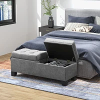 HOMCOM 46" Storage Ottoman Bench, Upholstered End of Bed Bench with Steel Frame, Button Tufted Storage Bench with Safety Hinges for Living Room, Entryway, Bedroom, Gray(m-9)