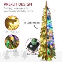 HOMCOM 4' Artificial Slim Christmas Trees, with Snow Frosted Branches, Warm White or Colorful LED Lights, Downswept Shape(m-4)