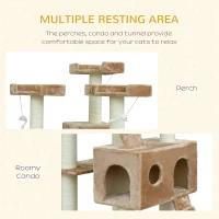 PawHut 71-Inch Cat Tree Furniture Pet Tower House with Scratch Post and Condo, Beige(m-6)