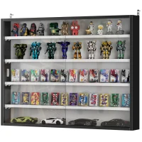 HOMCOM 5-Tier Display Cabinet, Wall-Mounted Display Case with 2 Glass Doors and Adjustable Shelves, Black(m-1)