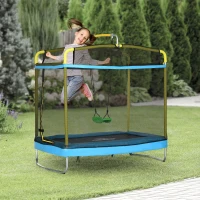 Qaba 6.9FT Kids Trampoline with Safety Net, Gymnastics Bar, Swing, Toddler Trampoline for 3-6 Years Old Outdoor(m-8)
