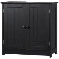HOMCOM Under Sink Bathroom Cabinet, Pedestal Sink Storage Cabinet with 2 Doors, Shelf and U-Shape, Black(m-12)