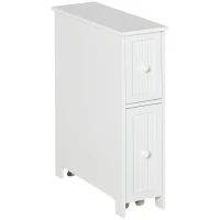 kleankin Slim Bathroom Cabinet, Freestanding Storage Cabinet, Toilet Paper Holder with Two Drawers, Side Towel Rack, and Wheels, 7 x 20.5 x 24.75 Inches, White(m-11)
