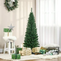 HOMCOM 5' Artificial Pencil Christmas Tree, Slim Xmas Tree with 294 Realistic Branch Tips and Plastic Stand, Green(m-10)