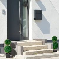 HOMCOM 2 Pcs 23.6" Artificial Boxwood Ball Topiary Tree Set of 2 Fake Plants in Pot with Double Ball-Shaped Leaves Green(m-2)