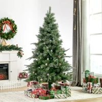 HOMCOM HOMCM 6FT Artificial Christmas Snow Pine Tree Holiday Home Xmas Decoration with Automatic Open, Pinecone, Green(m-1)