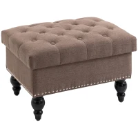 HOMCOM 25" Storage Ottoman with Removable Lid, Button-Tufted Fabric Bench for Footrest and Seat with Wood Legs, Coffee(m-1)