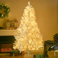 HOMCOM 6' Prelit Artificial White Christmas Trees Home Decor, with Warm White LED Lights, Auto Open, Steel Base(m-10)