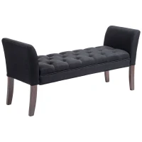 HOMCOM Upholstered Bedroom Entryway Bench with Button Tufted Design, End of Bed Bench with Arms and Solid Wood Legs, Black(m-11)