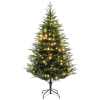 HOMCOM 6ft Prelit Artificial Christmas Tree with 1022 Tips, Warm White LED Lights, Steel Base, Hinged Xmas Tree, Auto Open(m-9)