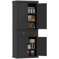HOMCOM 72.5" Kitchen Cabinet, Pantry Storage Cabinet with Doors and Shelves, Freestanding Food Pantry Cabinet, Black(m-11)