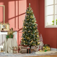 HOMCOM 6' Decorated Christmas Trees, Skinny Prelit Artificial Christmas Tree with Snow-dipped Branches, Auto Open, Pinecones(m-10)