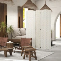 HOMCOM Room Divider, 3 Panel Folding Privacy Screen, 6FT Tall Portable Weave Partition Wall Divider for Bedroom, White(m-10)