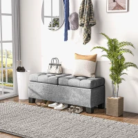 HOMCOM 46" Storage Ottoman Bench, Upholstered End of Bed Bench with Steel Frame, Button Tufted Storage Bench with Safety Hinges for Living Room, Entryway, Bedroom, Gray(m-7)