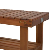 HOMCOM 3-Tier Shoe Rack Bench, Acacia Wood Shoe Organizer, Rustic Entryway Bench with Storage Shelves for Entryway, Teak(m-8)