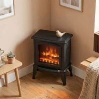 HOMCOM Electric Fireplace Heater, Freestanding Fireplace Stove with Realistic Flame Effect, Overheat Safety Protection, 750W/1500W, Black(m-7)