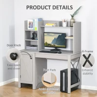 HOMCOM Computer Desk W/ Hutch, Home Office Desk W/ Storage Cabinet, Light Grey(m-6)