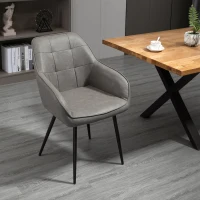 HOMCOM Modern Style Dining Chair Back Accent Chair with PU Leather Upholstery and Metal Legs for Living Room, Light Gray(m-12)