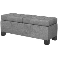HOMCOM 46" Storage Ottoman Bench, Upholstered End of Bed Bench with Steel Frame, Button Tufted Storage Bench with Safety Hinges for Living Room, Entryway, Bedroom, Gray(m-1)