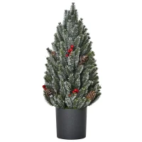 HOMCOM 18" Tall Unlit Miniature Snow-Flocked Tabletop Artificial Christmas Tree, Holiday Decoration with Pine Cones and Berries(m-10)