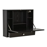 HOMCOM Wall Mounted Desk with Storage Shelves, Floating Desk with Foldable Tabletop, Space Saving Computer Writing Table for Home Office, 23.5 x 6 x 19.75 Inch, Black(m-1)