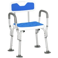 HOMCOM Adjustable Shower Chair with Arms and Back, Bath Chair with Regular Seat, Anti-slip Shower Bench for Seniors and Disabled, Tool-Free Assembly, 300lbs, Blue(m-2)