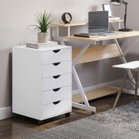 HOMCOM 5 Drawer Home Office Storage Cabinet, Mobile Printer Stand with Nordic Minimalist Modern Style & Wheels, White(m-10)