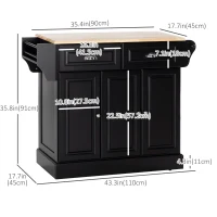 HOMCOM Kitchen Island with Storage Rolling Kitchen Serving Cart with Rubber Wood Top Towel Rack Storage Drawer Cabinet, Black(m-3)