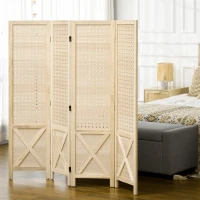 HOMCOM 4.7' 4 Panel Wooden Room Divider with Pegboard Display, Folding Privacy Screen for Home Office, Natural(m-10)